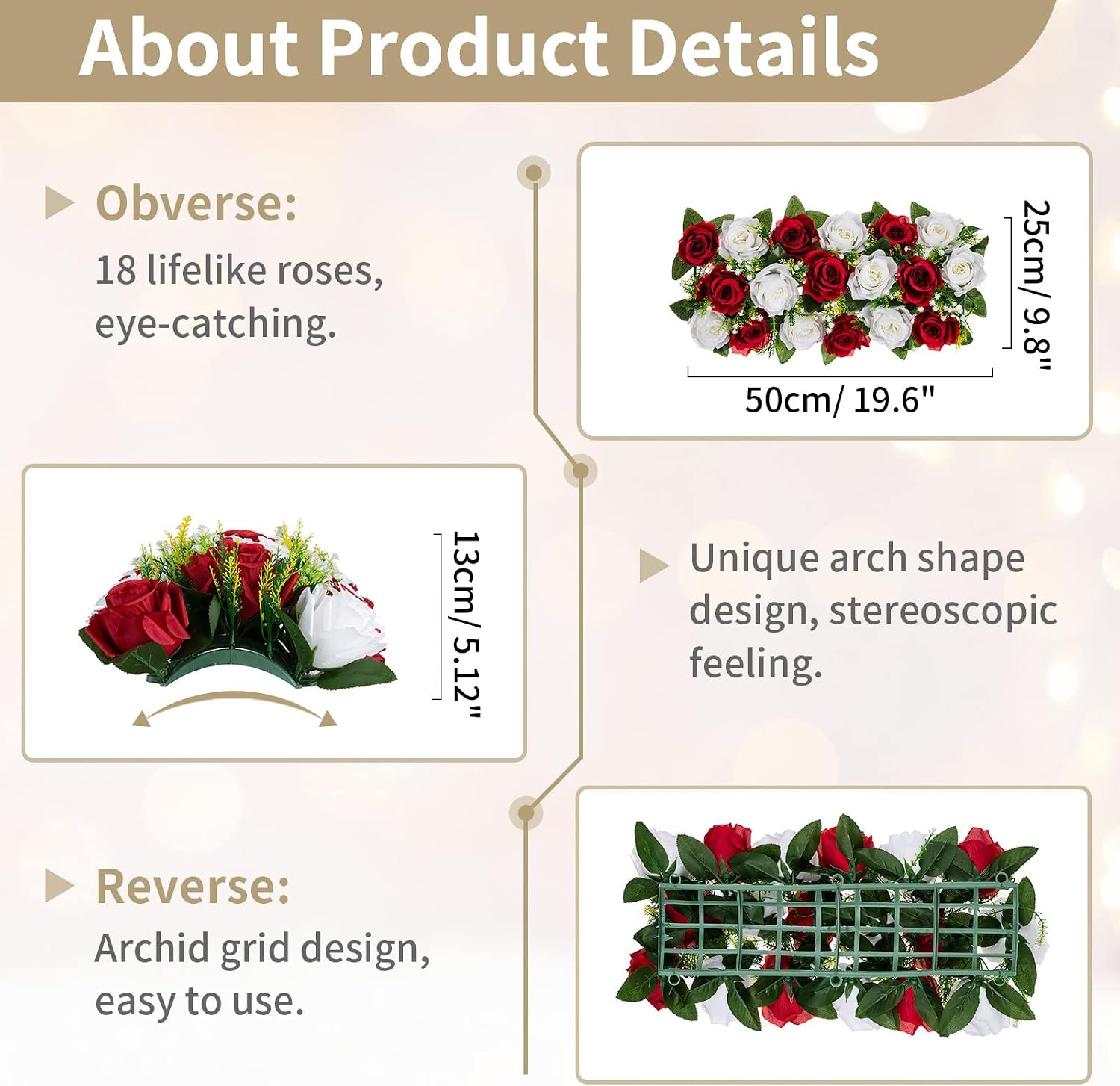 NUPTIO Flower Wedding Centerpieces for Tables - 6 Pcs 19.6in Long Burgundy & White Artificial Flower Arrangement for Dining Table Centerpiece- Fake Rose Arrangements for Weddings Birthday Party Decor