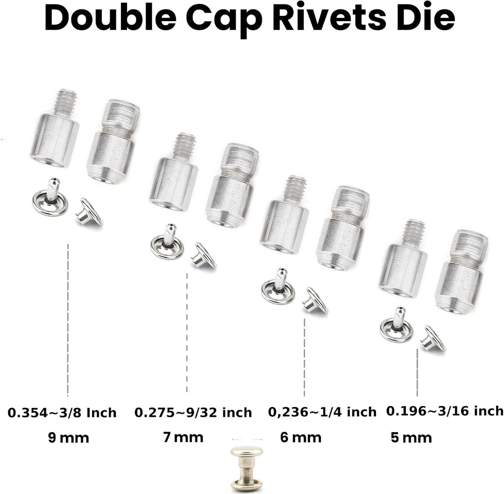 Double Cap Rivet Press Machine and Die Set for 5mm, 6mm, 7mm and 9 mm Rivets