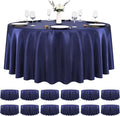 Pesonlook 12 Pack Navy Blue Round Tablecloth, 120 Inch Satin Fabric Tablecloth for Round Table, Wrinkle Resistant Washable TableCover Bright Silk TableClothes for Wedding Party Dining Table Banquet