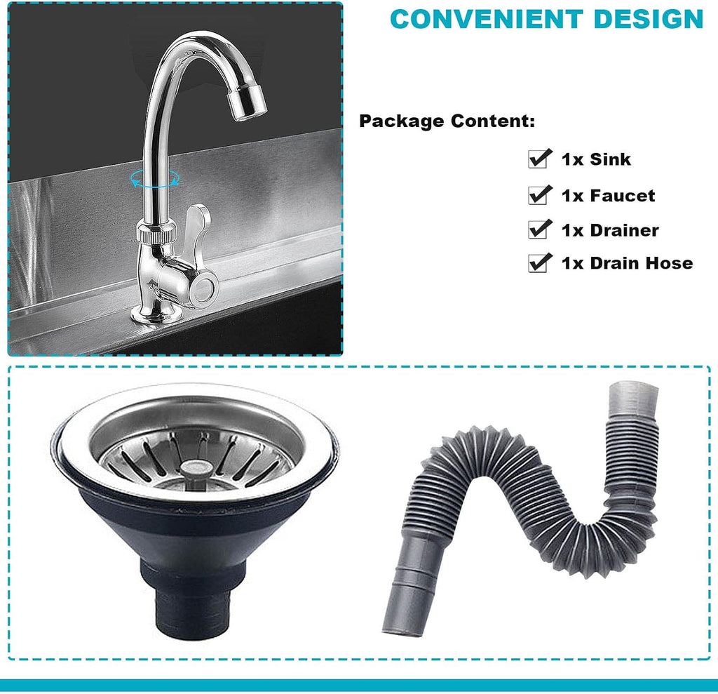 Free Standing Single Bowl Sink Stainless Steel Compartment Commercial Kitchen Sink Utility Sink for Restaurant, Kitchen, Laundry, Garage
