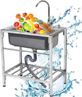 Free Standing Sink | Single Bowl Sink | 304 Stainless Steel Sink | 1 Compartment Commercial Kitchen Sink | Utility Prep Sinks | Extra-Deep Laundry Tub | Indoor-Outdoor Protable