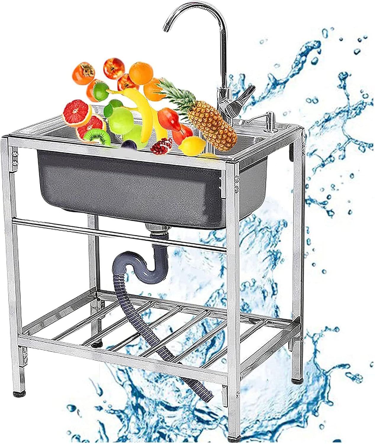 Free Standing Sink | Single Bowl Sink | 304 Stainless Steel Sink | 1 Compartment Commercial Kitchen Sink | Utility Prep Sinks | Extra-Deep Laundry Tub | Indoor-Outdoor Protable