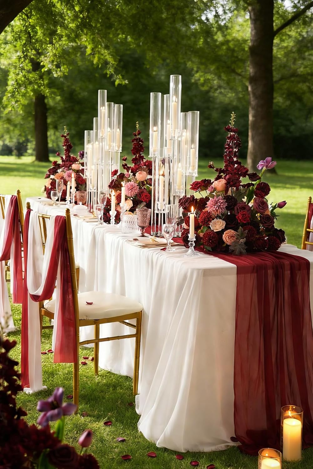2pcs 19inch Burgundy Wine Red Free Standing Flowers Ball Bouquet Artificial Rose Arrangements Balls for Wedding Centerpieces Tables Chair Aisle Runner Flowers Decorations