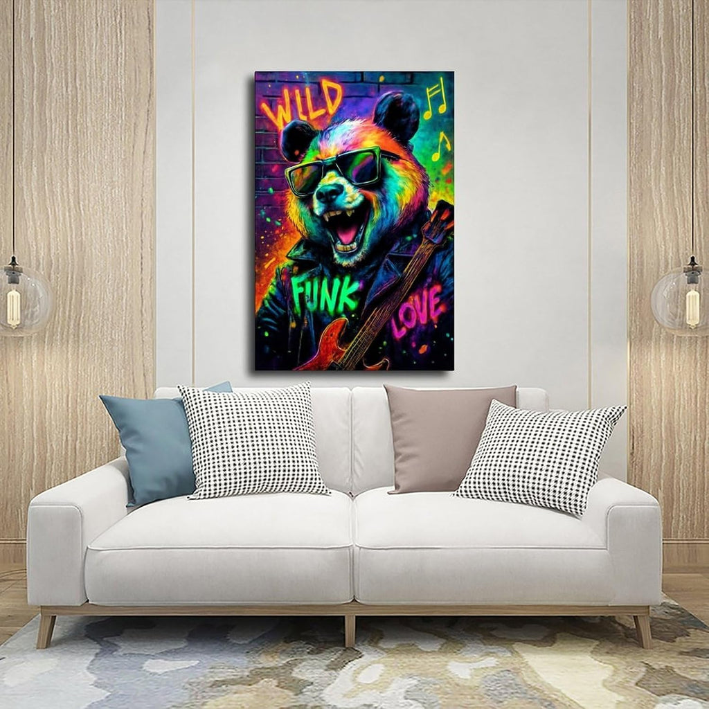 Urban Crazy Panda, Pop Culture Vibrant Graffiti Poster Print for Teen Boys Room Wall Art Canvas Painting Print 24x36inch(60x90cm)