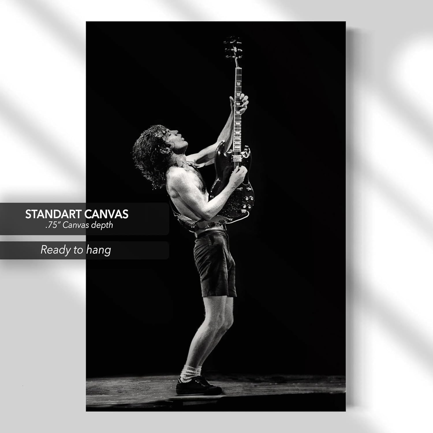 Canvastoria Angus Young AC/DC Canvas Wall Art | Classic Rock & Heavy Metal Guitarist Poster Print | Music Lover's Wall Decor for Rock Fans, Bars & Studios