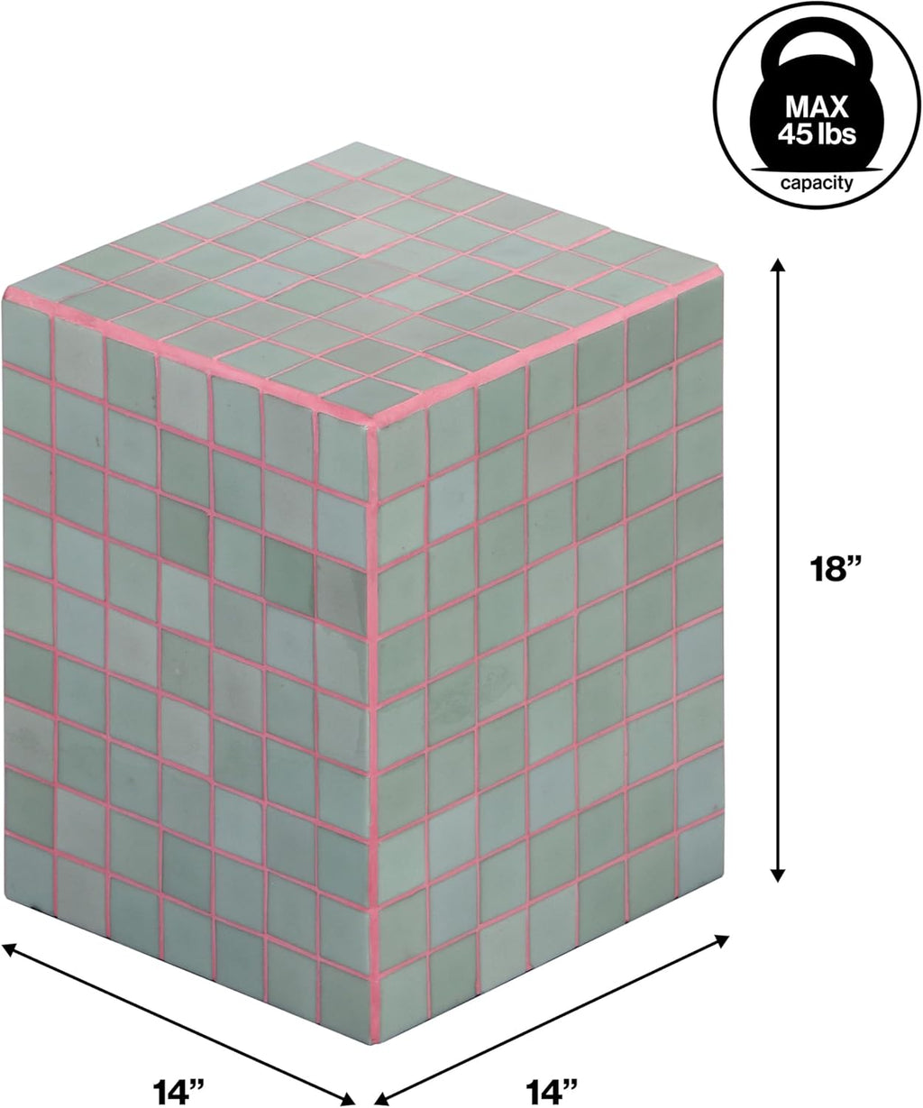 JONATHAN Y END2000F Callista 18' Modern Bohemian Ceramic Tiled Rectangle End Table, Side Table, Accent Table for Living Room, Bedroom, Sage Gray/Pink
