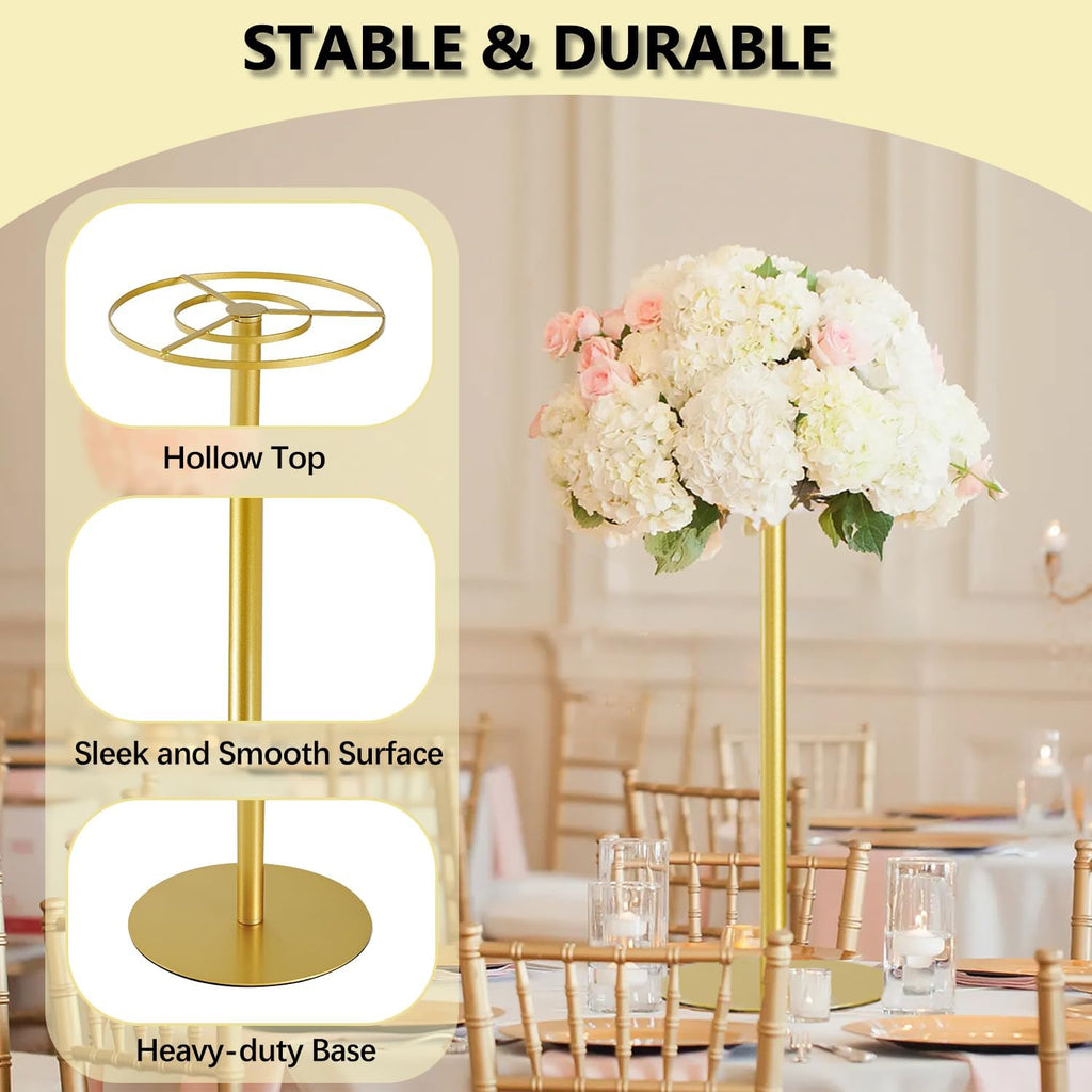Vincidern 10pcs Wedding Centerpiece 15.7' Gold Flower Stand Centerpieces for Table, Metal Flower Vase for Wedding, Birthday Party, Valentine Decorations