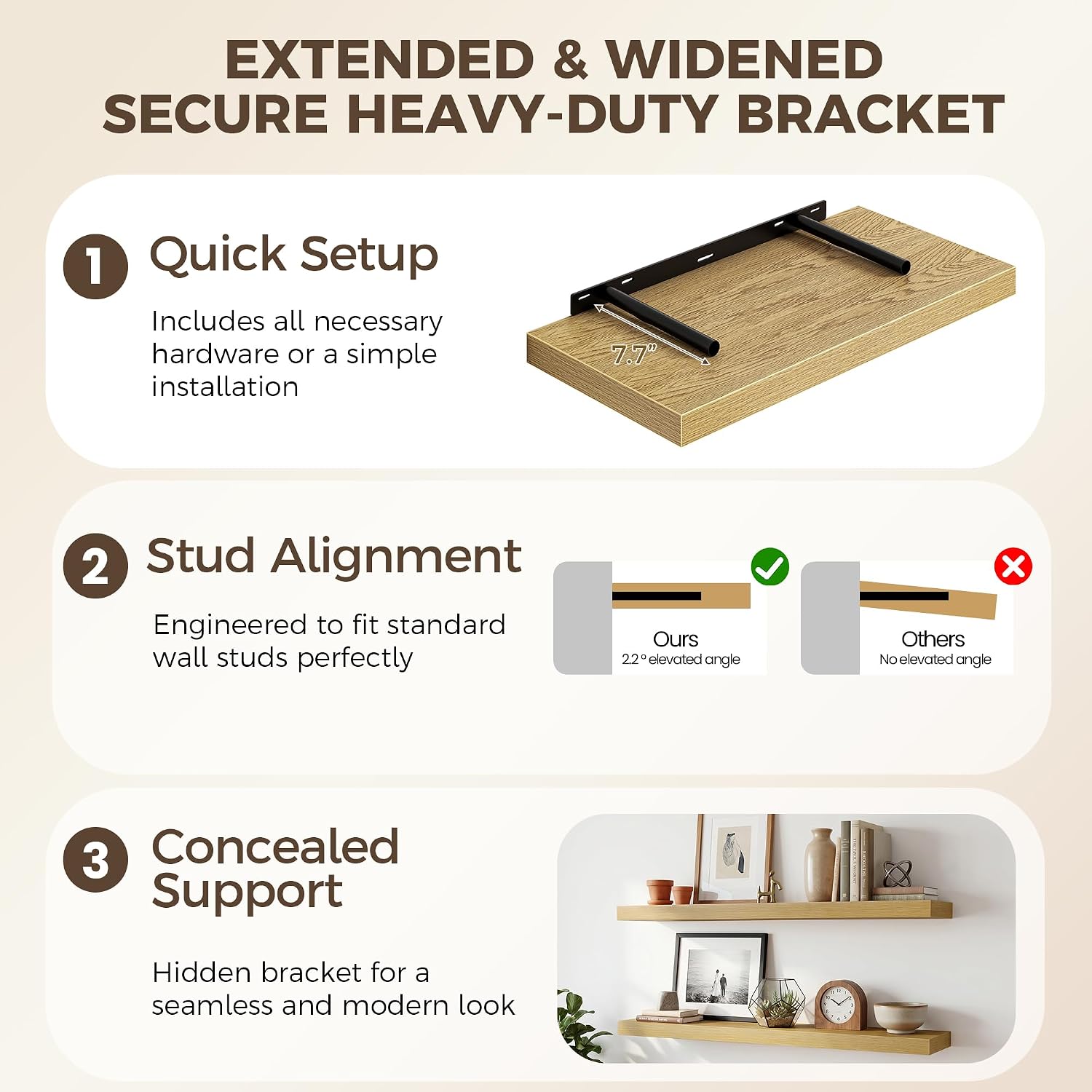 Fun Memories Deep Floating Shelves, 36' W x 12' D Wood Floating Shelves for Wall, 3 Pack Extra Deeper & Thicker Wall Mounted Storage Shelf for Living Room Laundry Room Kitchen Home Office, Oak