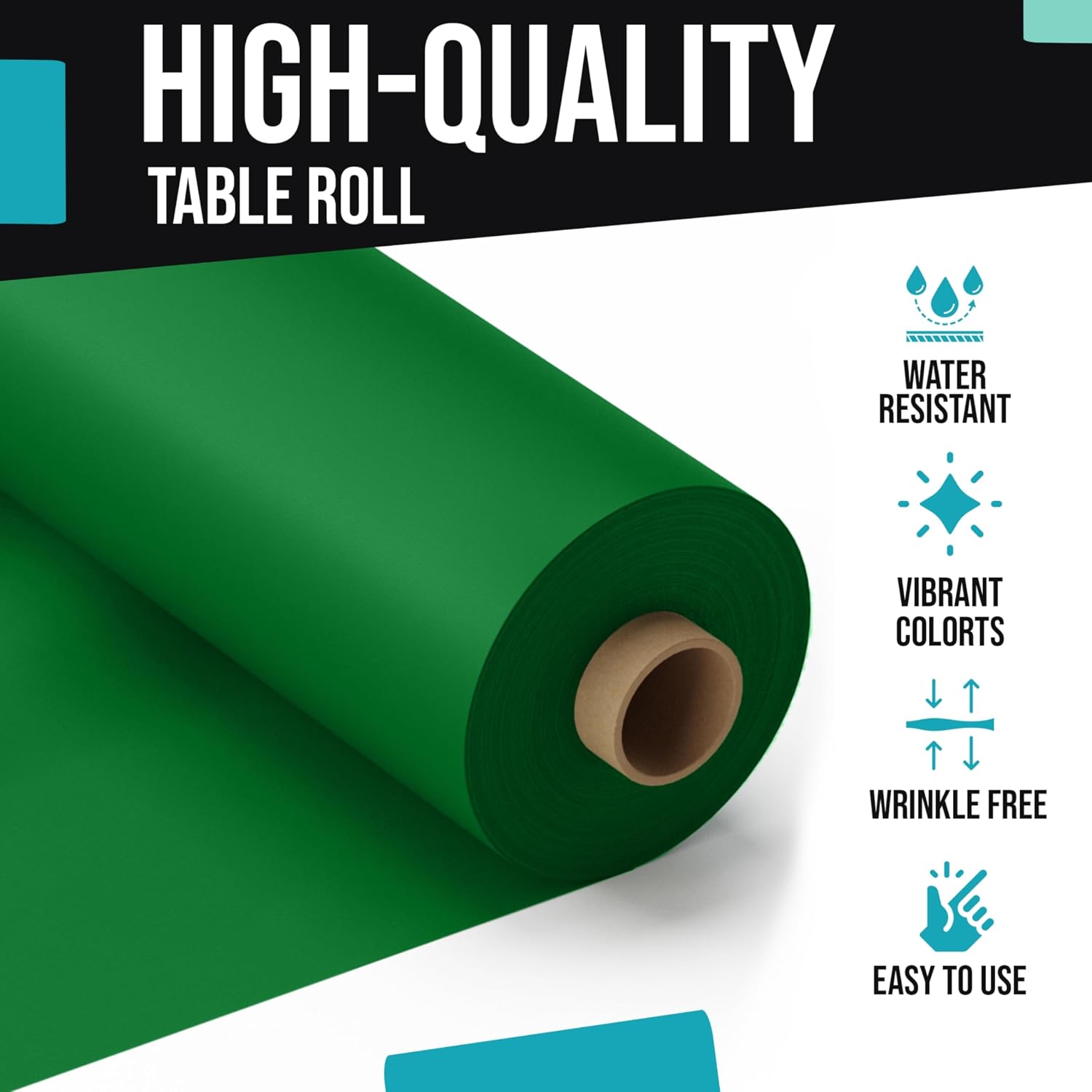 Exquisite Party Solids Emerald Green Plastic Table Cover Roll, Pack of 4-40' X 300' Table Cloth Plastic Cover Roll - Premium Quality Thick 0.5 MIL Banquet Rolls - Disposable Tablecloth Rolls