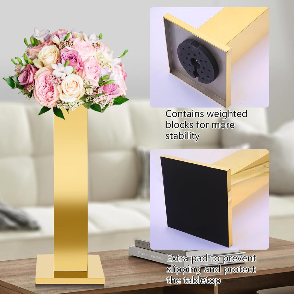 2PCS Tall Gold Vases for Centerpieces,31.5inch Stainless Steel Column Geometric Centerpieces Wedding Flower Stand Flower Floor Vase for Tables Wedding Anniversary Birthday Party Decor