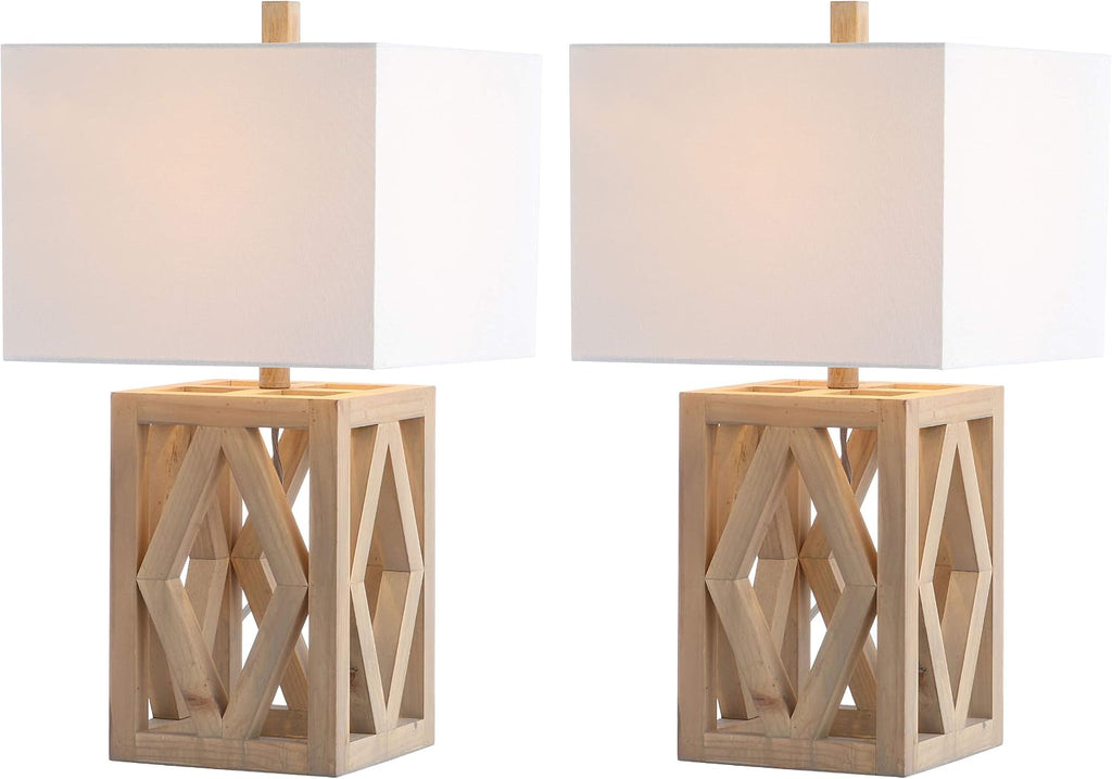 SAFAVIEH Lighting Collection Turner Rustic Farmhouse Brown Rectangle Shade 25-inch Bedroom Living Room Home Office Desk Nightstand Table Lamp Set of 2 (LED Bulbs Included)