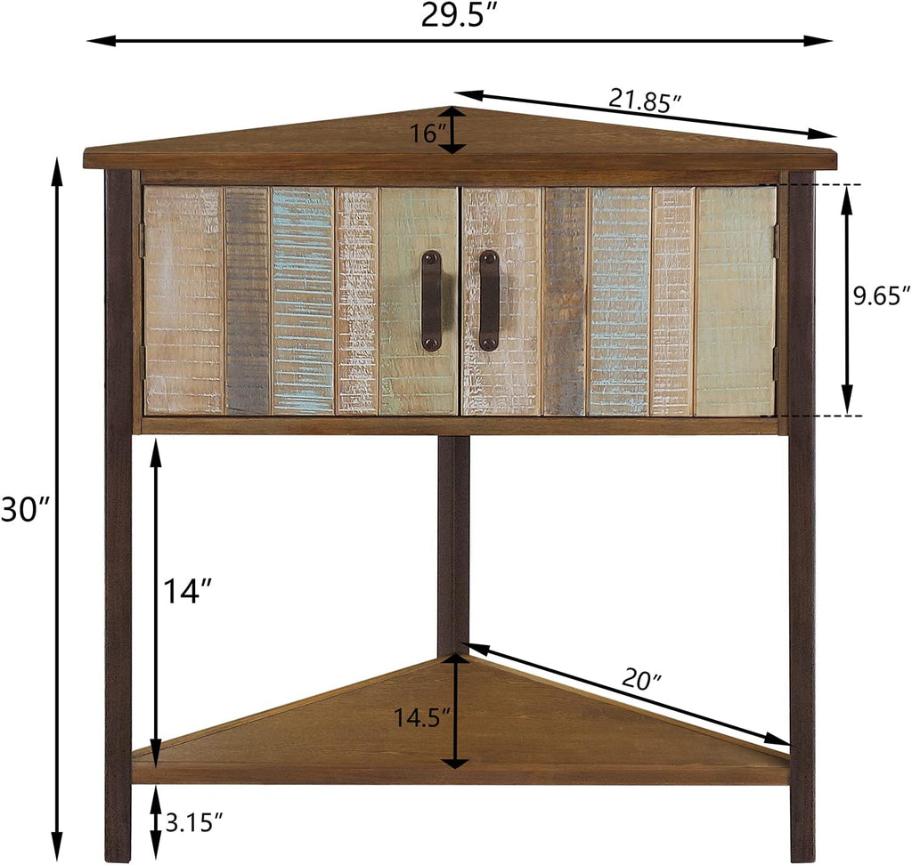 Solid Wood Corner Cabinet with Storage - Entryway Cabinet with Storage, Small Space Solution for Living Room, Apartment, Rustic Cabin Style Accent Table (Natural Blue)