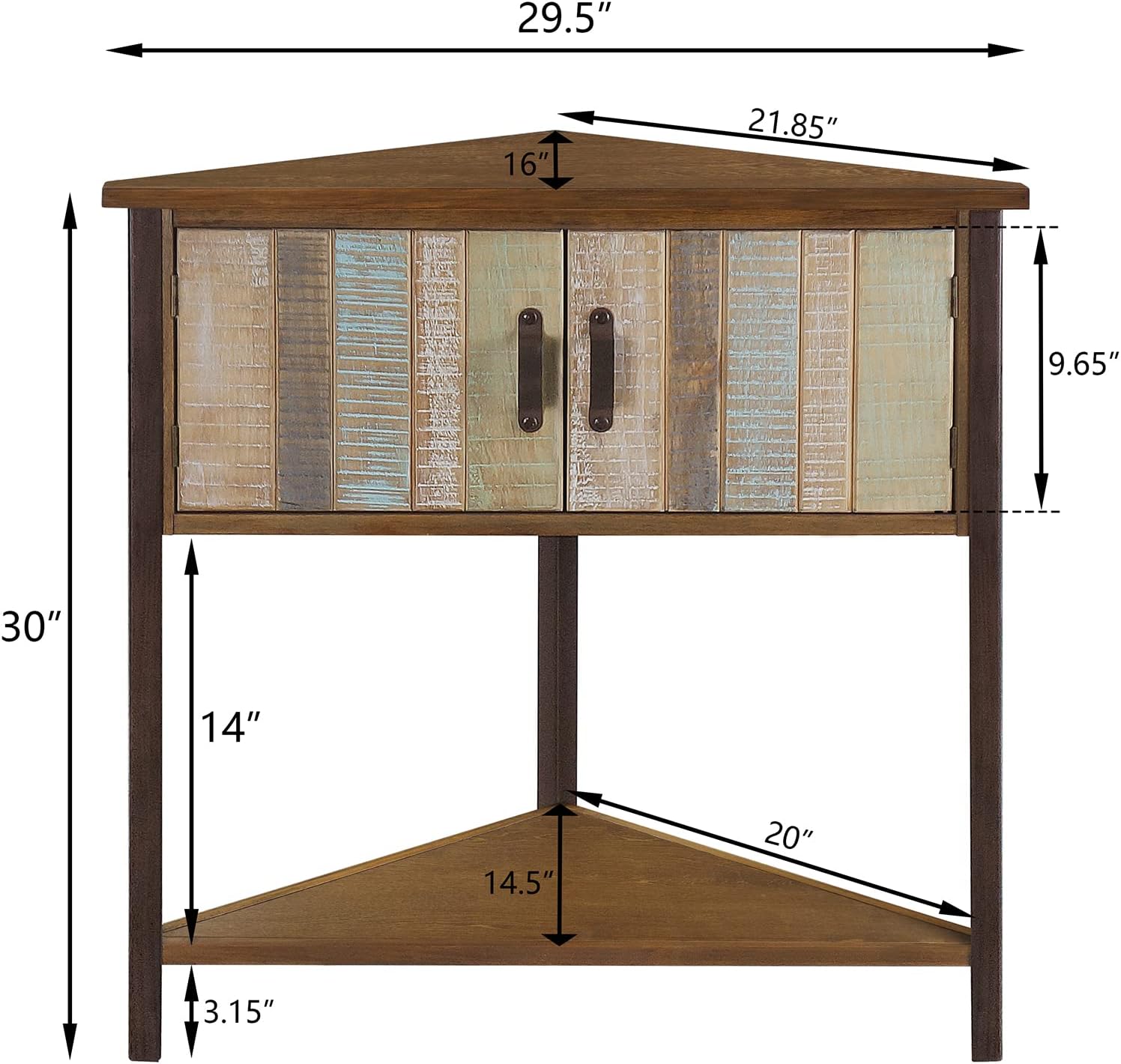 Solid Wood Corner Cabinet with Storage - Entryway Cabinet with Storage, Small Space Solution for Living Room, Apartment, Rustic Cabin Style Accent Table (Natural Blue)