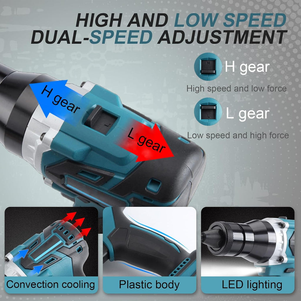 SHAHRYAR Battery Powered Pop Rivet Insert Installation Tool,Electric Riveter, 2 Speeds-5200mah,for M3 M4 M5 M6 M8 M10 M12 Nuts for Easy Assembly and Fastening