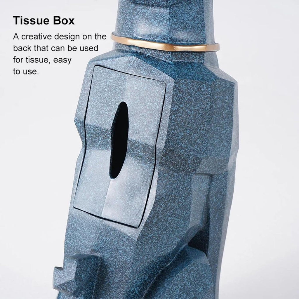 homary Modern Resin Dog Sculpture Geometric Standing Statue Cute Side Table Tray End Table with Tissue Storage (Blue)