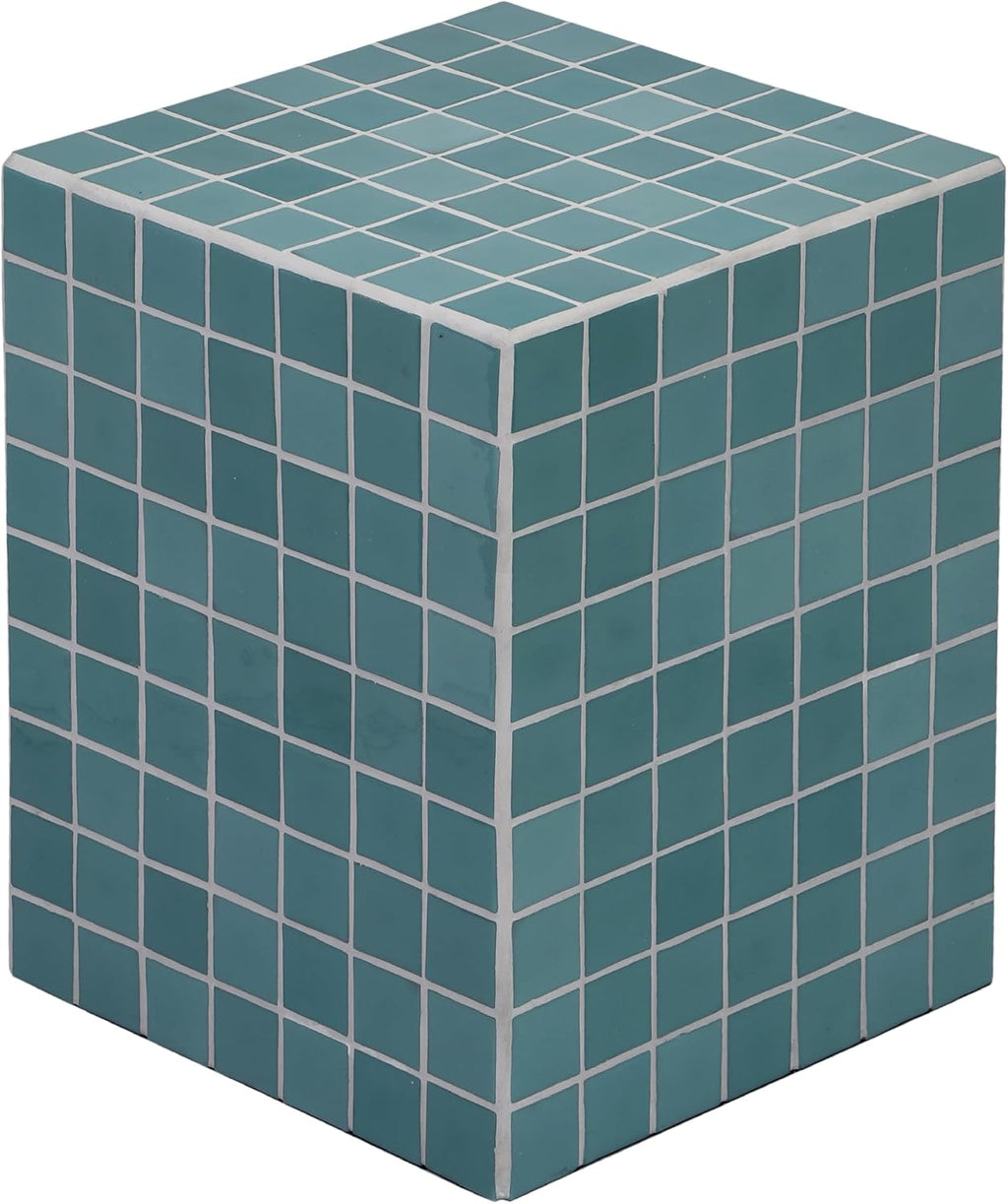 JONATHAN Y END2000A Callista 18' Modern Bohemian Ceramic Tiled Rectangle End Table, Side Table, Accent Table for Living Room, Bedroom, Teal Blue/White