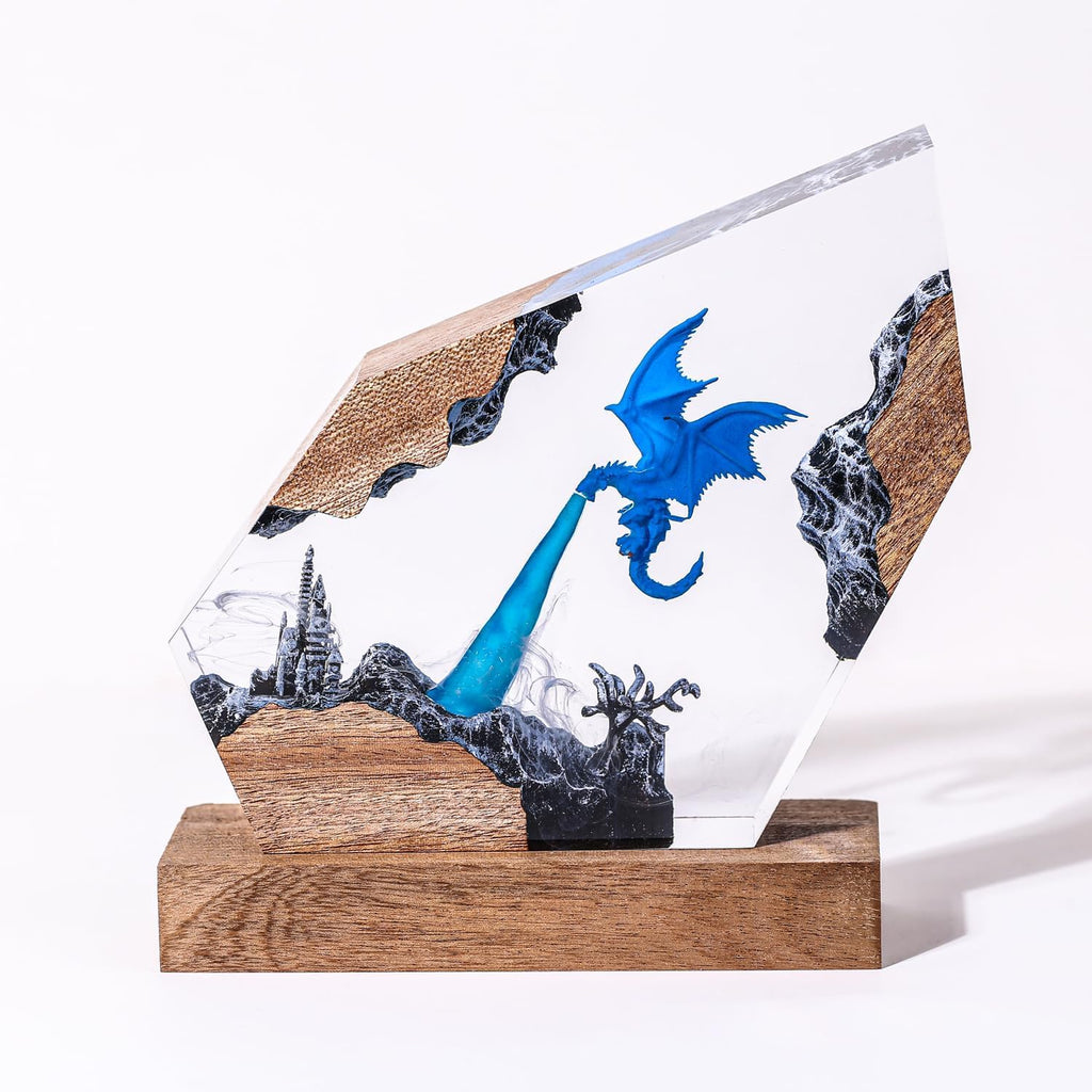 Epoxy Ice Dragon Resin Lamp, Handmade Resin Night Light with USB Port, Multi-Color LED Light, Ideal Home Bedroom Decor, Unique Birthday Holiday Gifts for Father Men Husband Boyfriend Him Kids (10'x6')