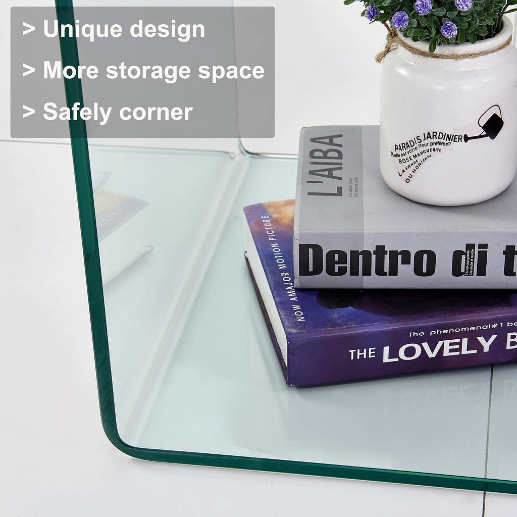 Glass Nightstand End Table, Clear S-Shaped Bedside Side Tables for Living Room, Sofa Bent Glass Table 16.55' D x 14.56' W x 24' H