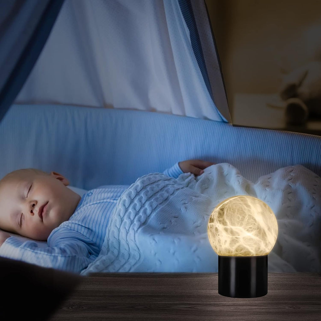 Handcrafted Natural Alabaster Unique Stone Table Lamp with Metal Stand, Mini LED Modern Stone Box Desk Lamp with Unique Veining(3.93x5.5 Inch)