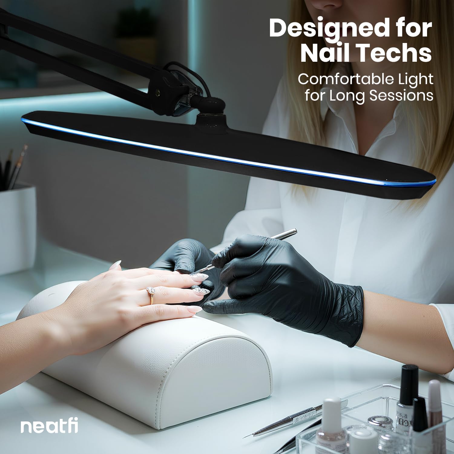 Neatfi XL 2,200 Lumens 24W LED Desk Lamp – 23' Wide Shade | Dimmable Eye-Caring Task Light | Adjustable Arm | Home Office, Study, Crafts & Nail Tech (Black, Non-CCT with Clamp)