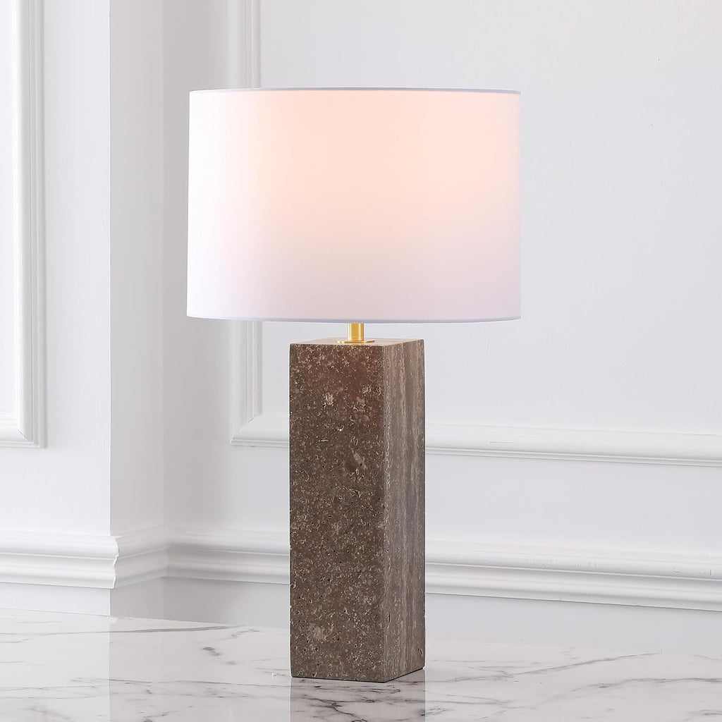 SAFAVIEH Couture Lighting Collection Feliciano Dark Brown/White 26-inch Dimmable Table Lamp for Bedroom Living Room Home Office Desk Nightstand (LED Bulb Included)
