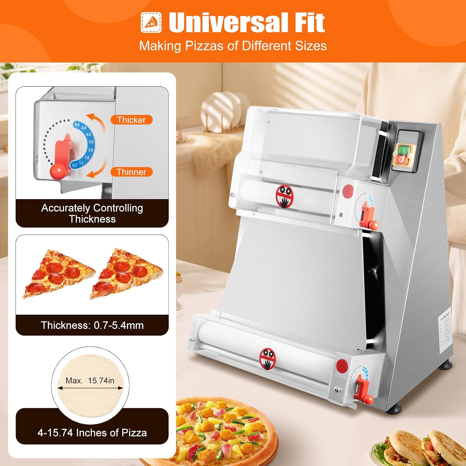 4-16' Commercial Electric Pizza Dough Roller Press, 370W Commercial Pizza Press, Electric Pizza Dough Roller Dough Machine, Adjustable Thickness Dough Machine for Pasta Pizza and Pasta making.