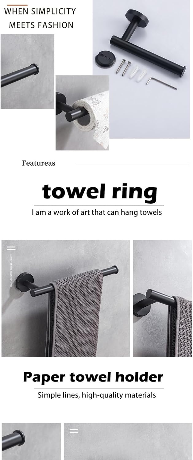 Stainless Steel Brushed Black Polished Chrome Towel Bar Paper Hanger Hanger Hook Towel Rack Bathroom Accessories,Bathroom Set,BG