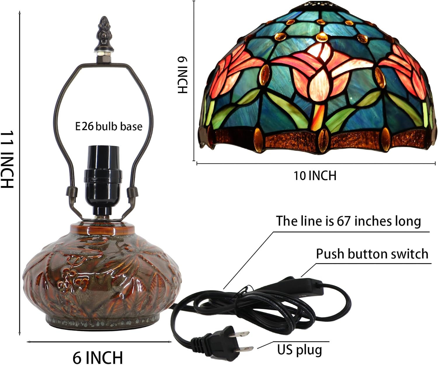 Tiffany Table Lamp, 10X10X11 Inch Mini Stained Glass Mushroom Desk Light Memory Sympathy Ceramic lamp (Tulip Style)