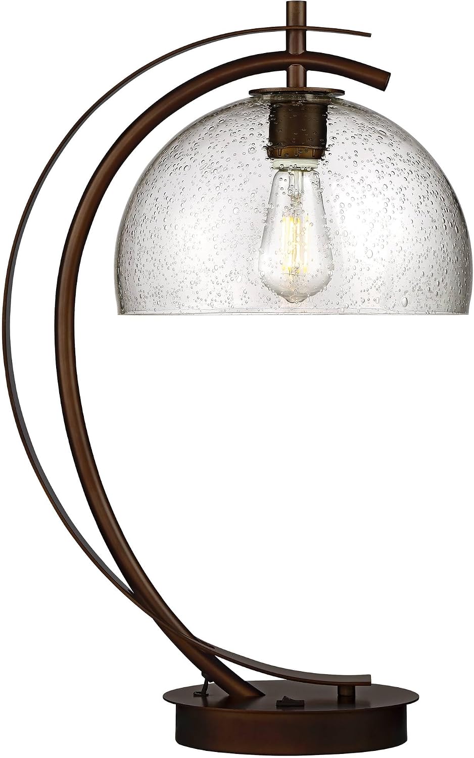 Possini Euro Design Calvin 22.5' High Modern Vintage Accent Table Lamp with USB Ports A+C Charging Filament LED Bronze Metal Glass Dome Shade - Living Room Desk Bedroom House Bedside Nightstand Home