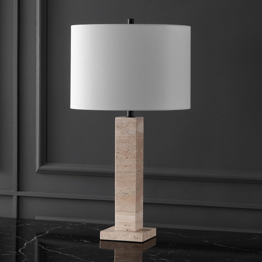 SAFAVIEH Couture Collection Hannabeth Travertine/Black 27-inch Dimmable Table Lamp for Bedroom Living Room Home Office Desk Nightstand