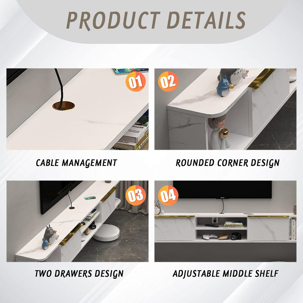 Pmnianhua Floating TV Console with 2 Drawers, 78'' Wall Mount TV Shelf, Media Console for Bedroom & Living Room (White)