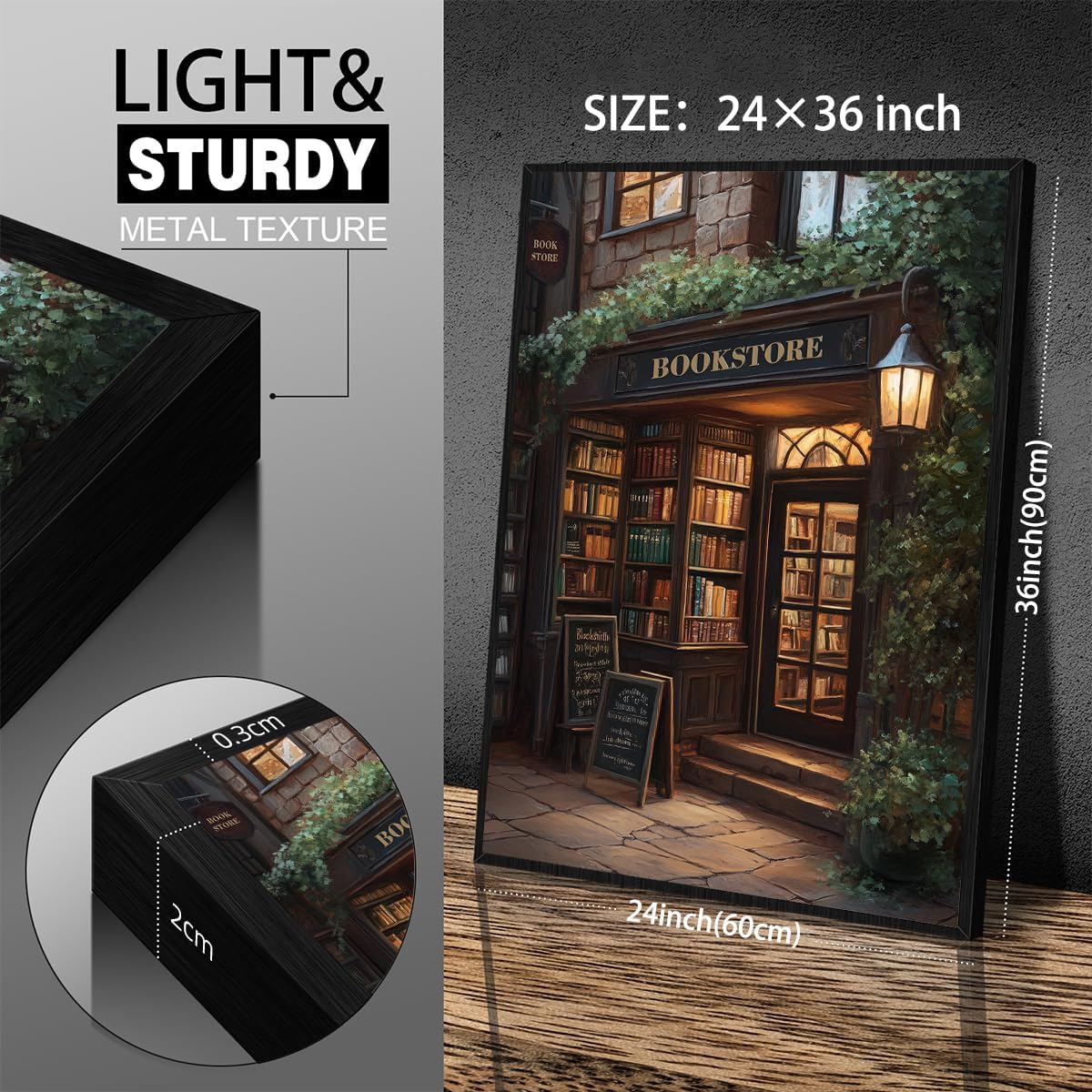 Dark Academia Bookish Posters Antique Library Bookshop Wall Art 24x36 inch Black Framed Moody Reading Canvas Painting for Living Room Library Wall Decor