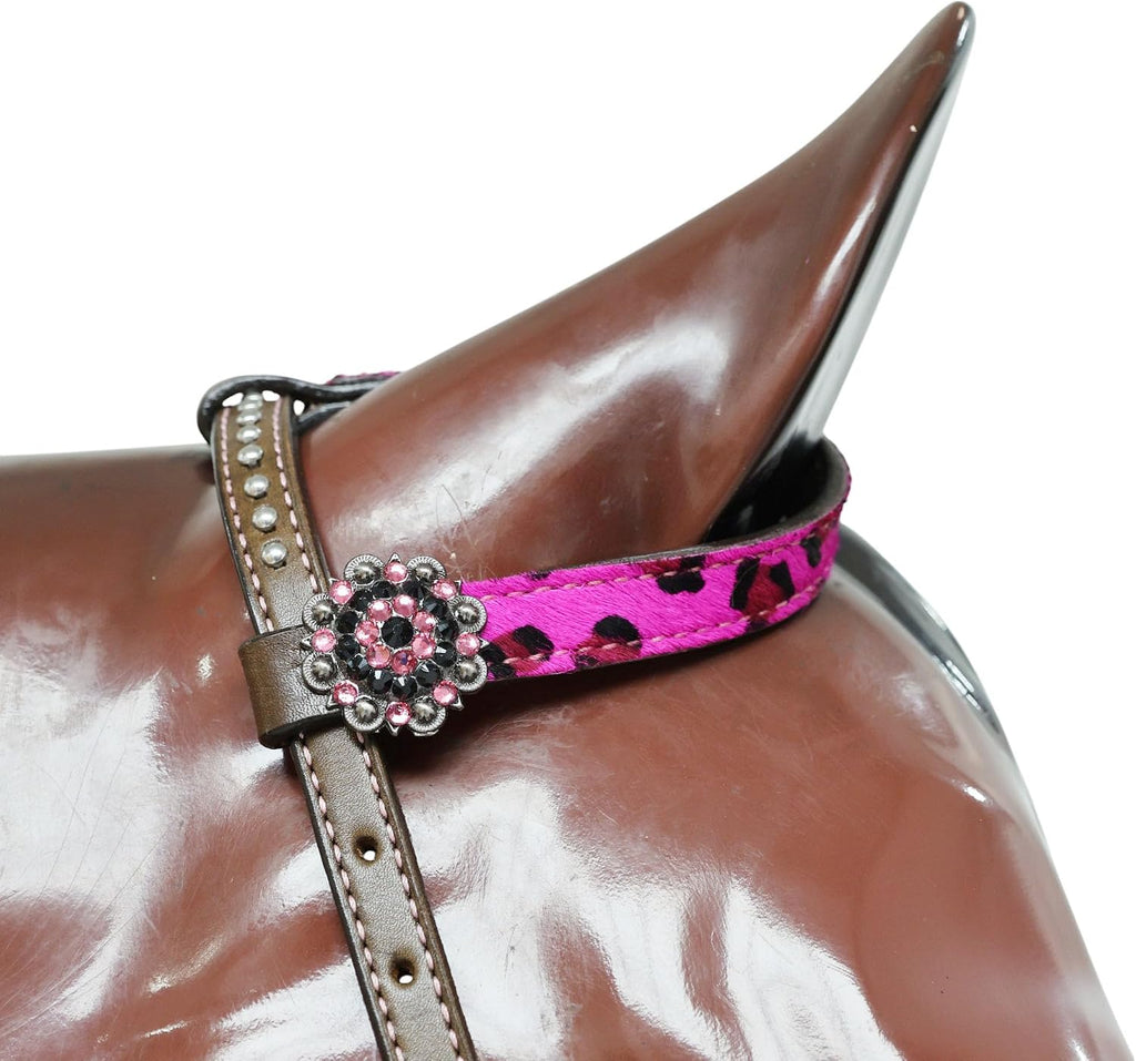 Cheetah Headstall & Breast Collar Tack Set – Gladiator Style with Leopard Print on Leather | Genuine Argentine Cow Leather | Antique Nickel Hardware & Copper Rivet Buckles