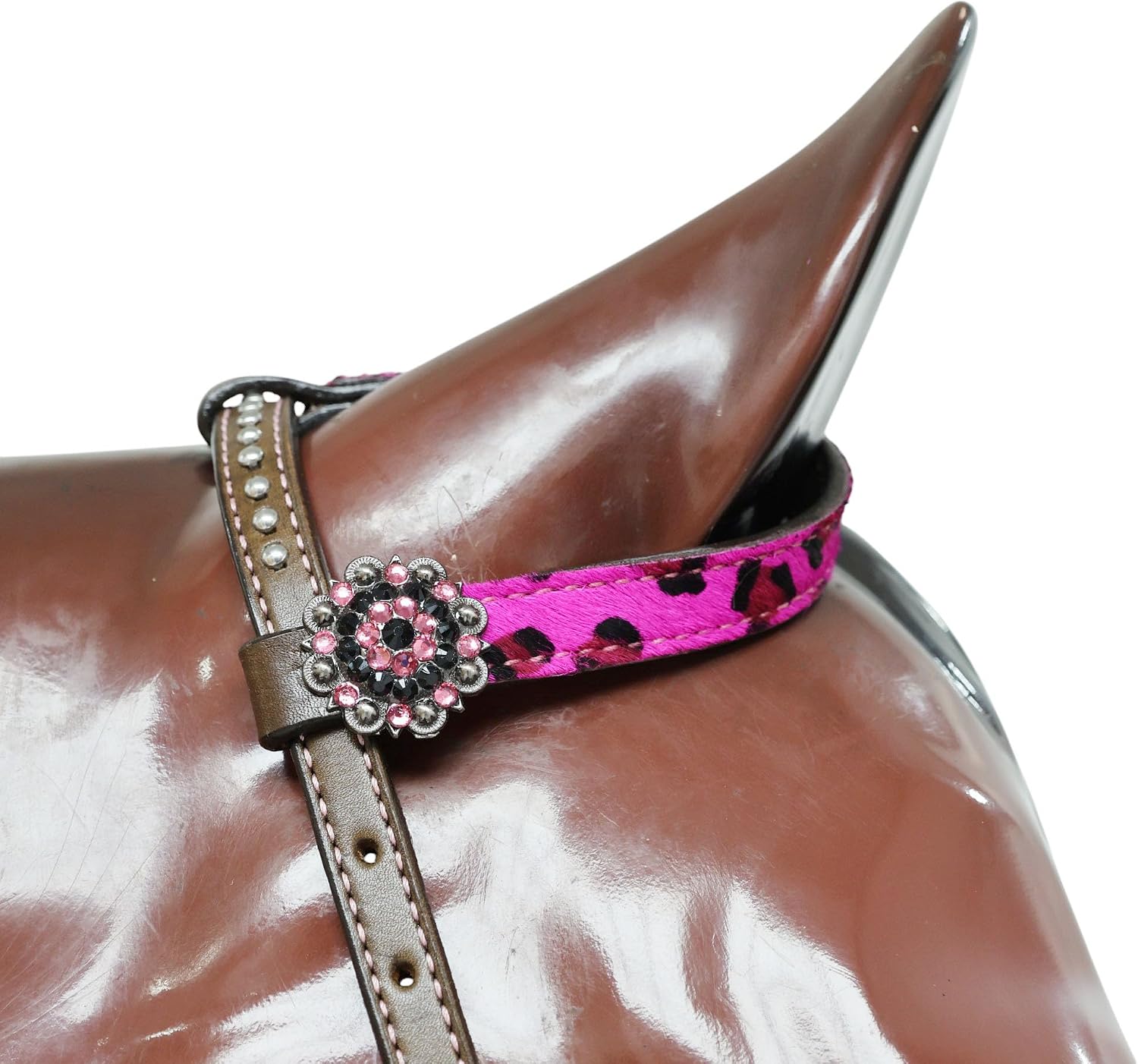 Cheetah Headstall & Breast Collar Tack Set – Gladiator Style with Leopard Print on Leather | Genuine Argentine Cow Leather | Antique Nickel Hardware & Copper Rivet Buckles