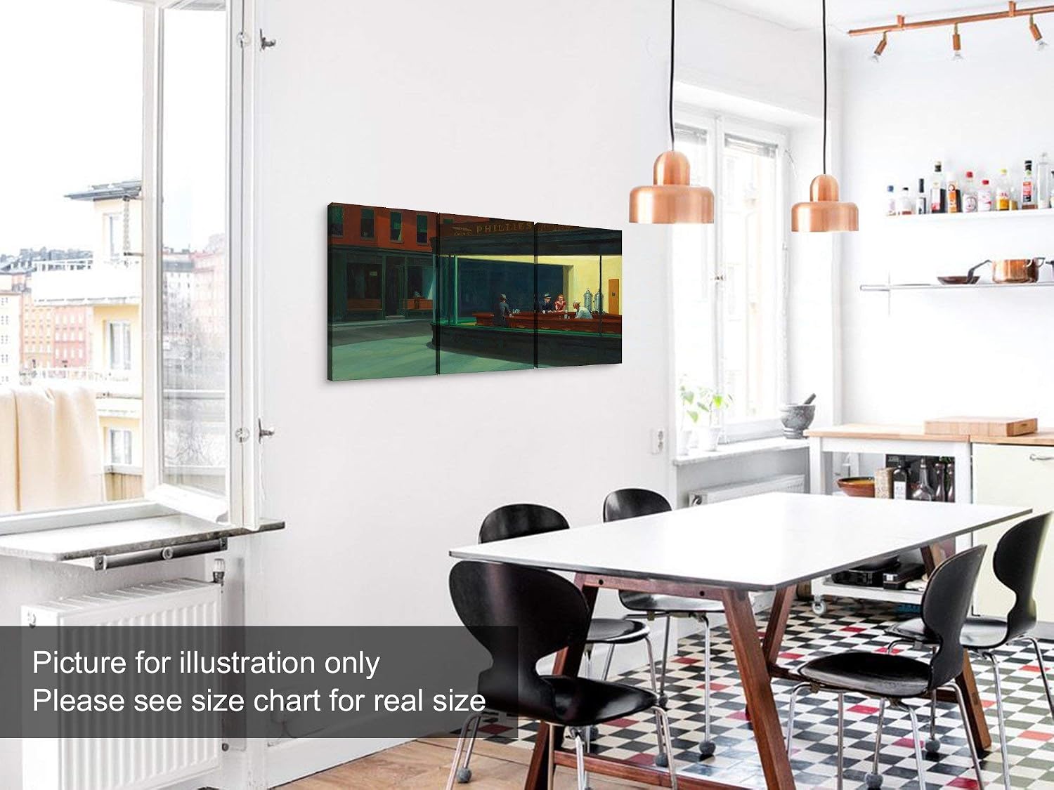 Niwo ART - Nighthawks, World's Most Famous Paintings Series, Canvas Wall Art Home Decor, Gallery Wrapped, Stretched, Framed Ready to Hang (30'x20'x1.5', 3pcs)