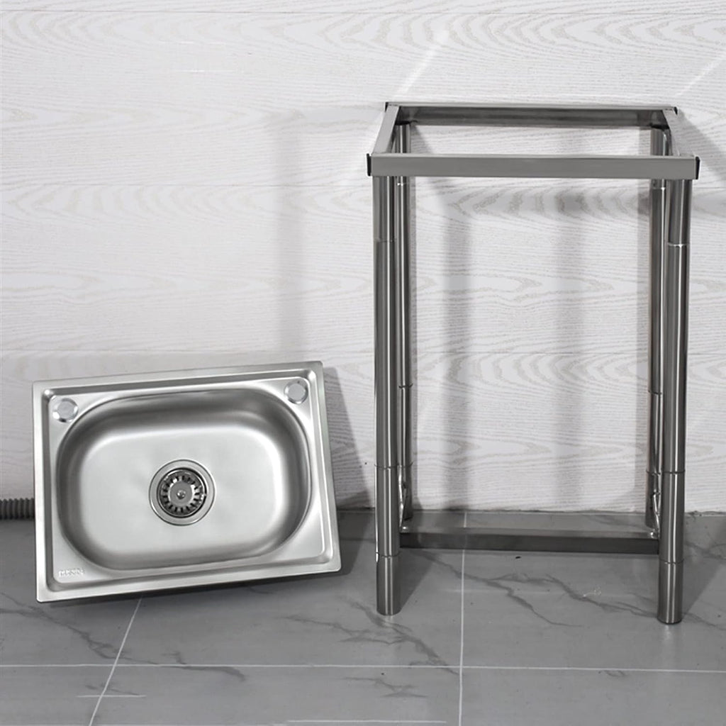 Movable Stainless Steel Utility Commercial Kitchen Single Bowl Sink 1 Compartment with Faucet, Free Standing Sink for Outdoor Indoor Garage Laundry Utility Room