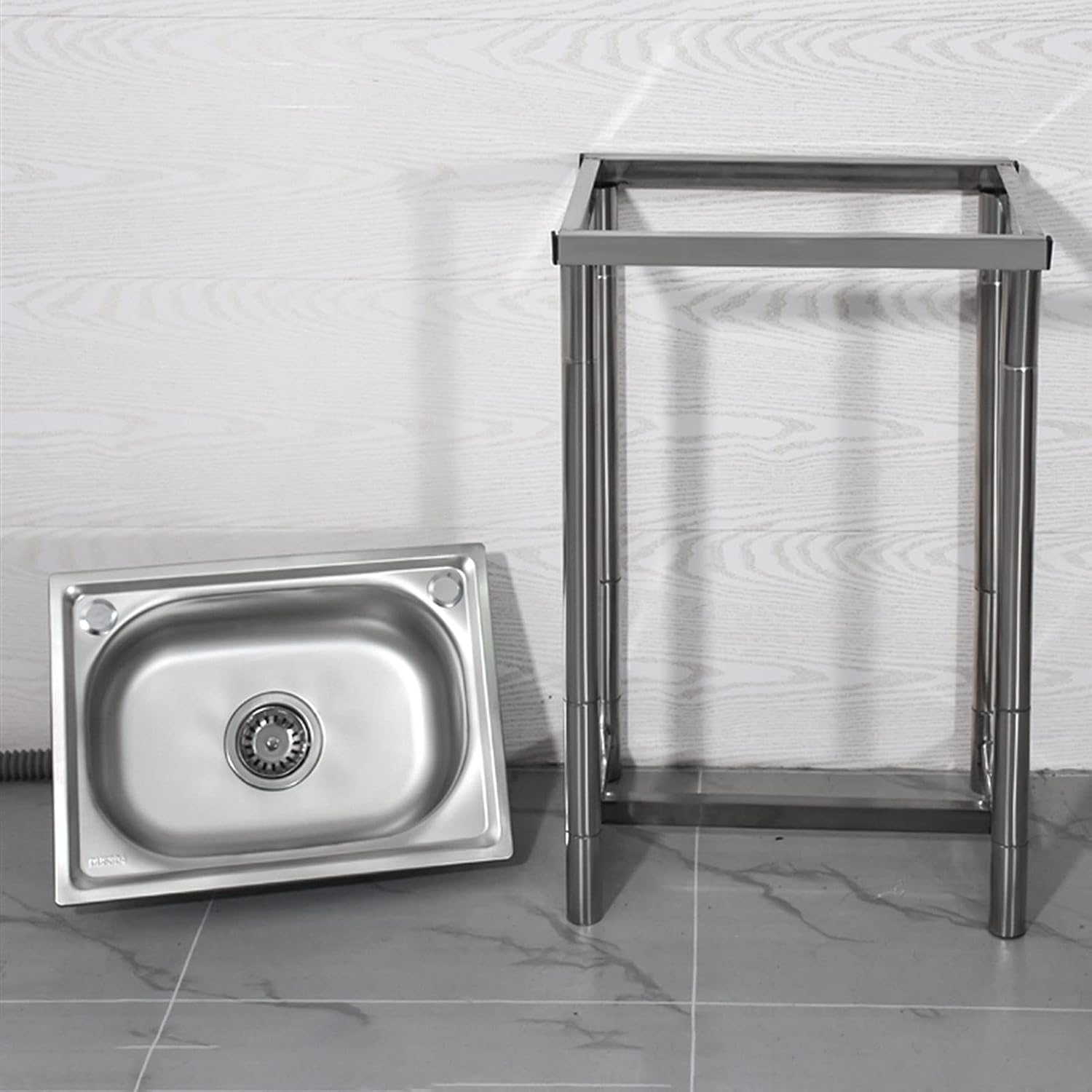 Movable Stainless Steel Utility Commercial Kitchen Single Bowl Sink 1 Compartment with Faucet, Free Standing Sink for Outdoor Indoor Garage Laundry Utility Room