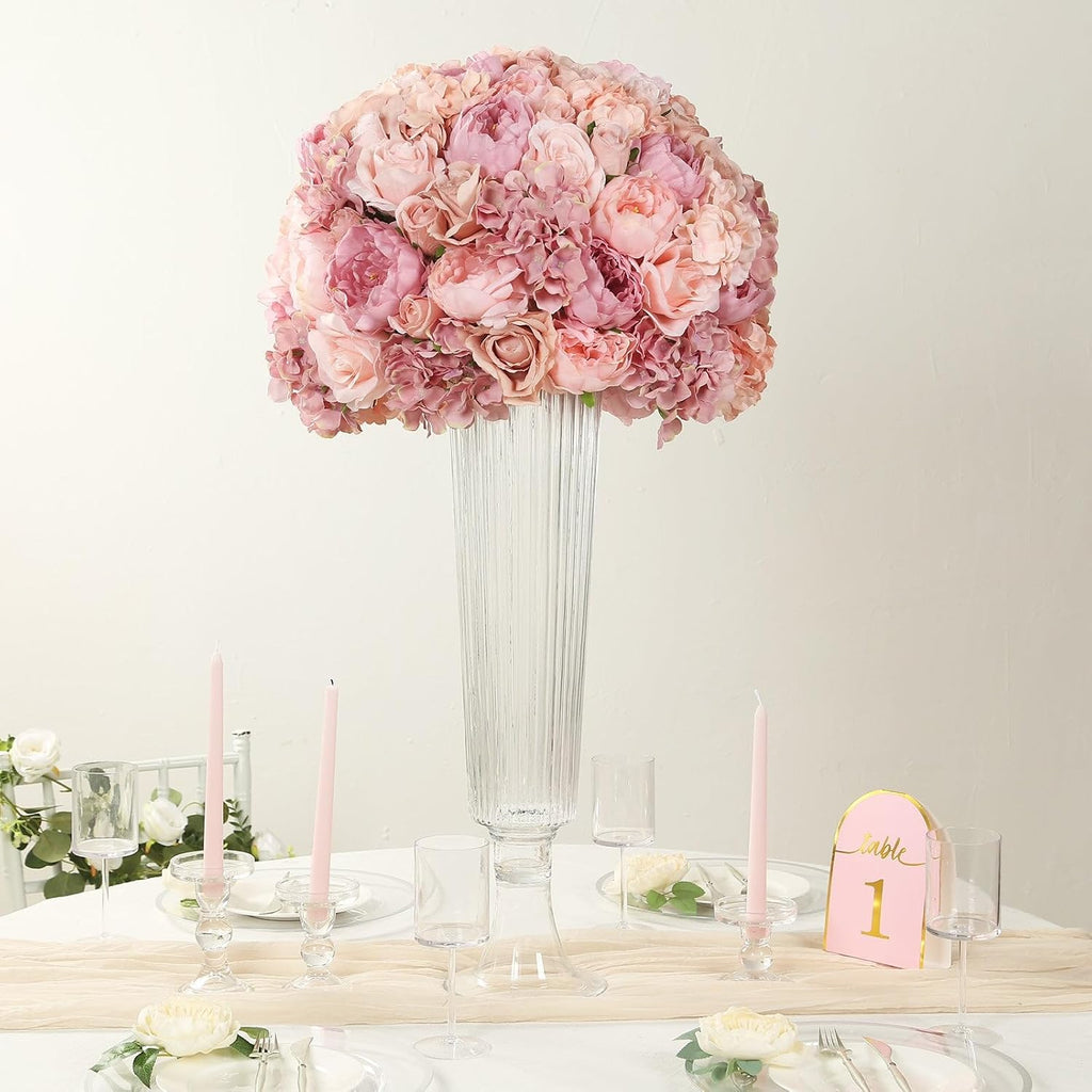 Efavormart 20 inch Blush Pre-Arranged Artificial Rose Flower Ball, Large High-Density Silk Rose Centerpiece Arrangement for Grand Wedding Staging and Floor Vases