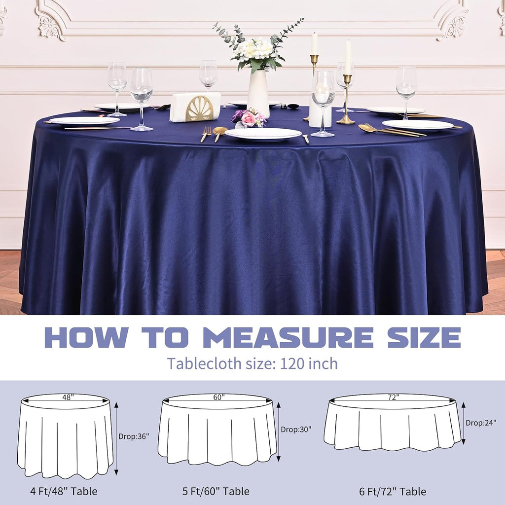 Pesonlook 12 Pack Navy Blue Round Tablecloth, 120 Inch Satin Fabric Tablecloth for Round Table, Wrinkle Resistant Washable TableCover Bright Silk TableClothes for Wedding Party Dining Table Banquet