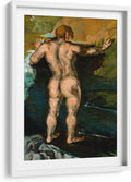 Canvas Lab | Bather and Rocks by Paul Cézanne | 15 x 23 in | Fine Art Framed Print, Frame Color: White, With Mat | Classical art, Post Impressionism | Wall Decor for Bedroom, Living Room or Office
