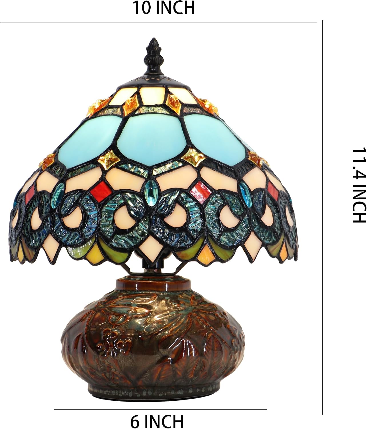 Small Tiffany Table Lamp, 10X10X11 Inch Mini Stained Glass Mushroom Desk Light Memory Sympathy Ceramic lamp (Sapphire Style)