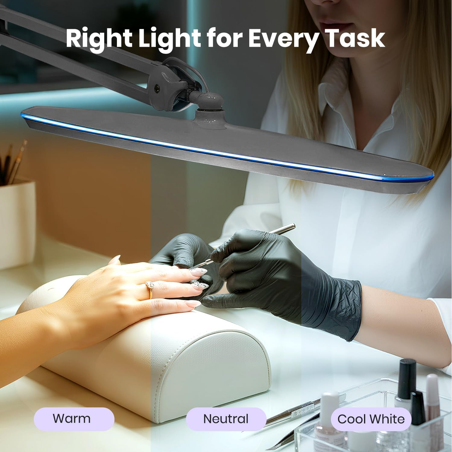 Neatfi XL 2,200 Lumens 20W LED Task Lamp – 23' Ultra-Wide Head | 182 SMD LEDs | 4 Brightness Levels | 3 Light Modes | Eye-Caring, Glare-Free | Adjustable Arm (Silver, CCT with Clamp)