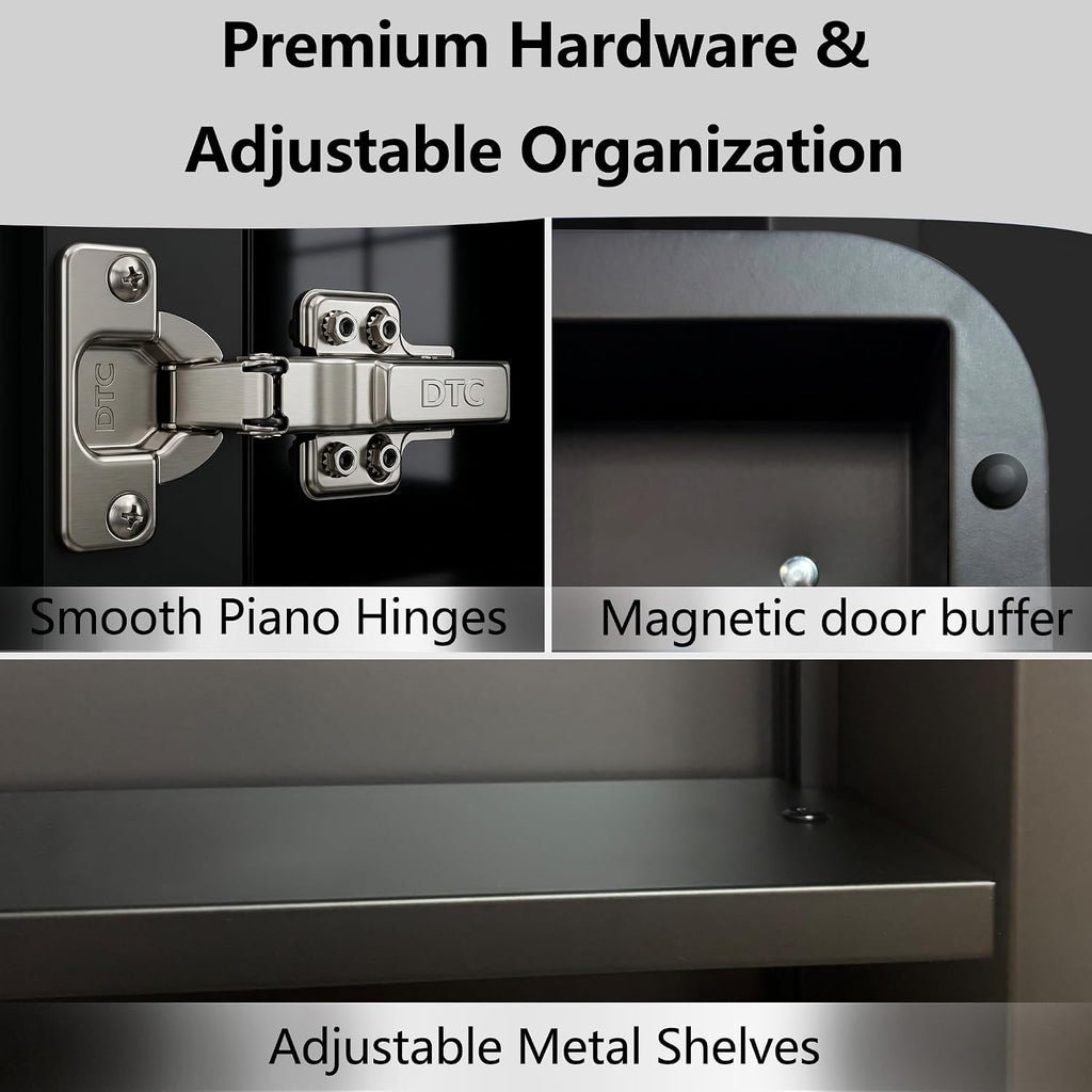 Bathroom Medicine Cabinet with 16'x20' Stainless Steel Framed Mirror,Recessed or Surface Mounted Bathroom Mirror Cabinet,Storage Cabinetfor Bathrooms, Guest Rooms, Apartments, Farmhouse Decor