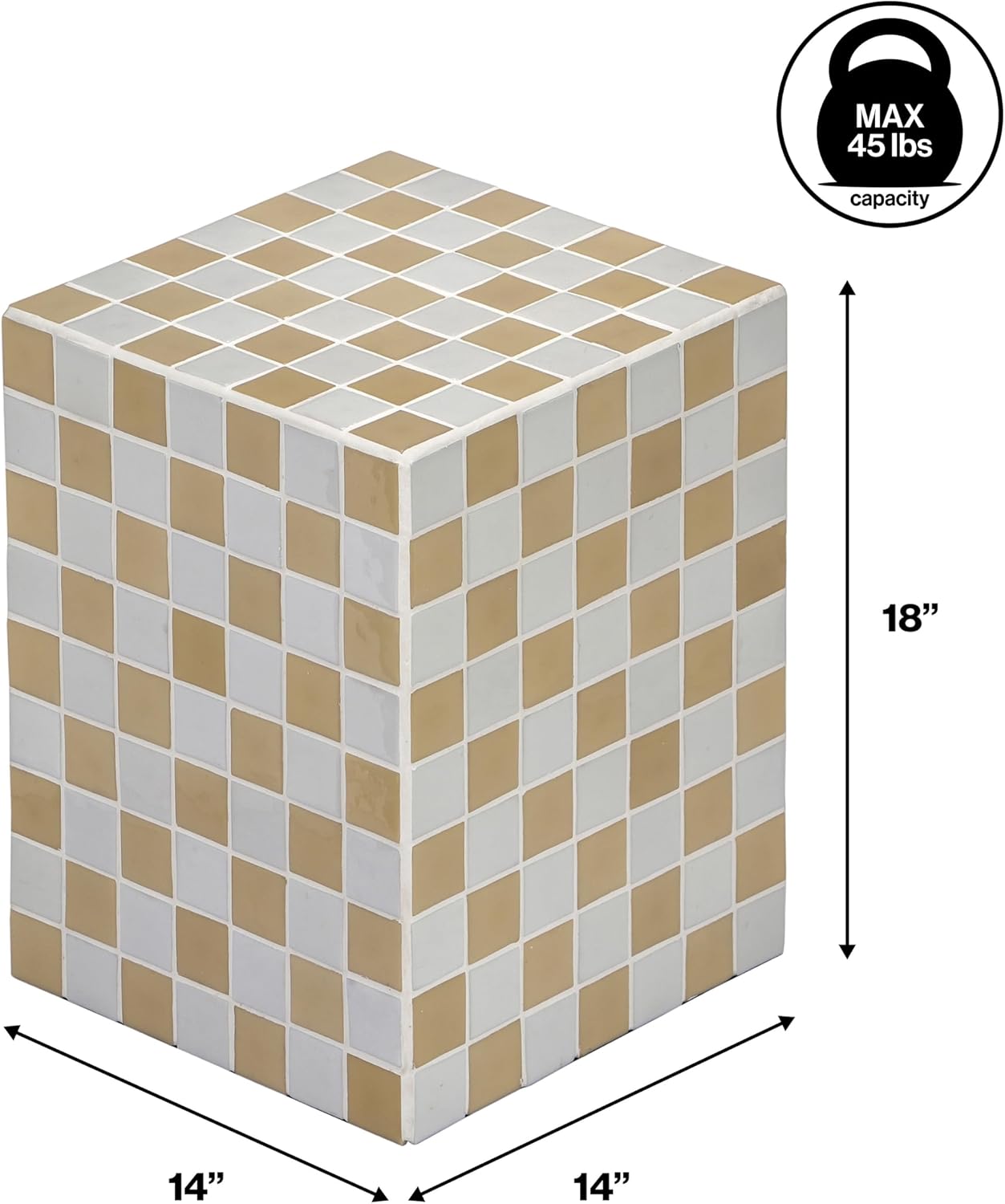 JONATHAN Y END2000I Callista 18' Modern Bohemian Ceramic Tiled Rectangle End Table, Side Table, Accent Table for Living Room, Bedroom, Khaki Yellow/Light Gray