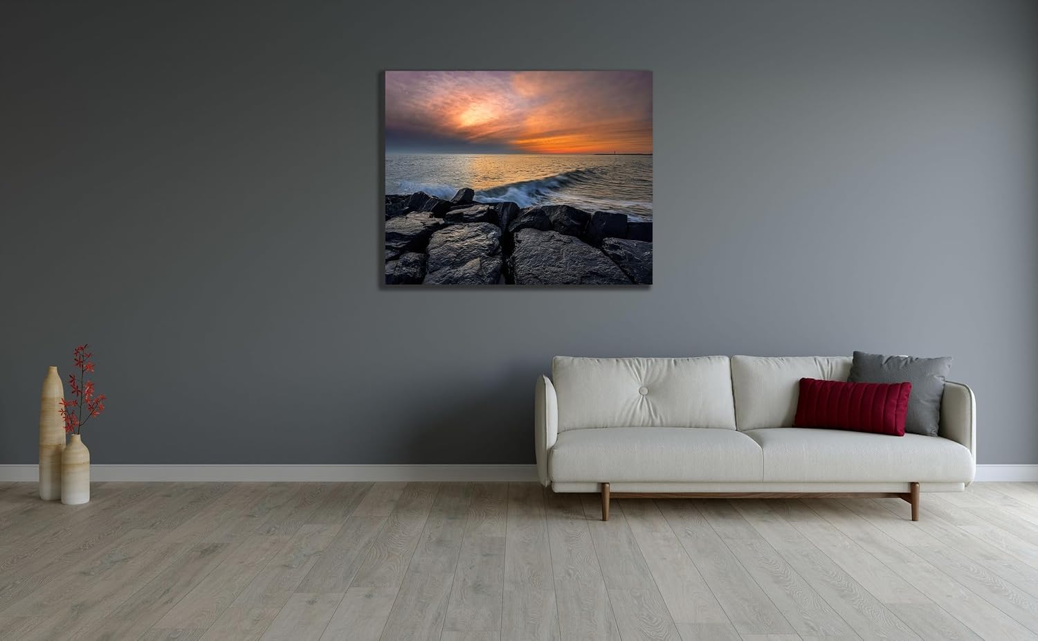 ArtDirect New Jersey-Cape May National Seashore Sunset on ocean and rocks II 45x36 Huge Gallery Wrapped Canvas Museum Art by Jaynes Gallery