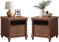 T4TREAM 24'' Farmhouse End Table w/4 Solid Wood Feet Set of 2, Large 2 Drawers Sofa Side Table with Charging Station, Rustic Wood Square Nightstand for Living Room, Bedroom, Office, Reclaimed Barnwood