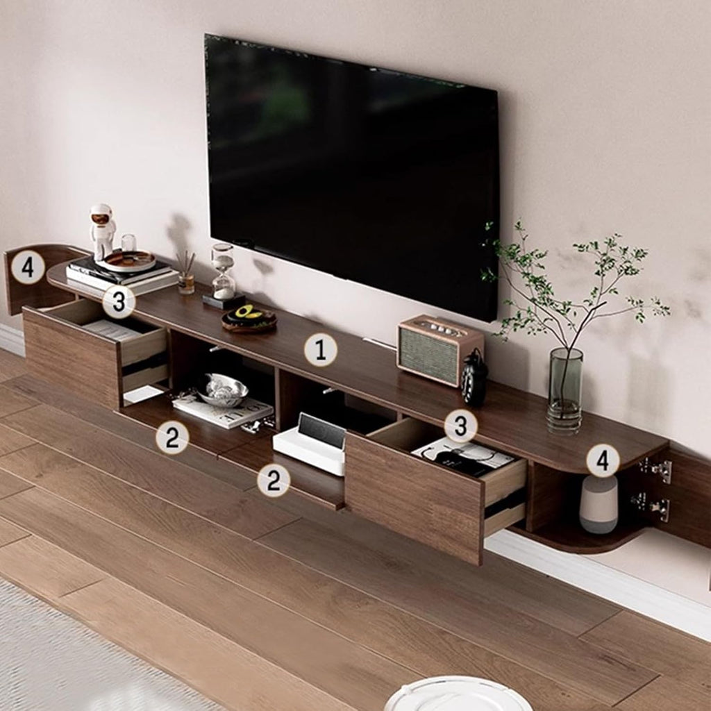 Floating Tv Cabinet for Wall White Mueble Flotante para Tv Floating Entertainment Center Modern Tv Shelf Stands,LED Floating TV Unit with Corner Cupboards & Drawer, Wall-Mounted Entertainmen