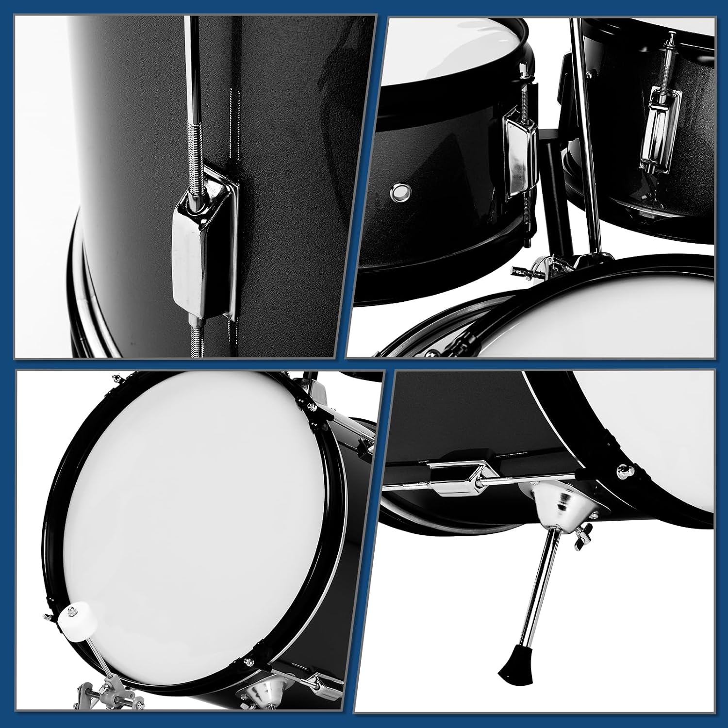 Ktaxon 5-Piece Complete Junior Drums Set, 16 Inch Beginners Drum Kit with Throne Stool, Pedal & Drumsticks, Drums Musical Instruments W/Cymbal, Hi-Hat, Floor, Tom and Snare Drum (Black)