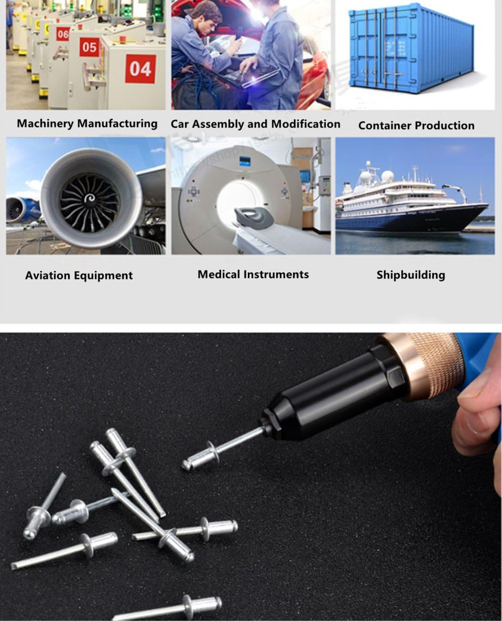Air Rivet Gun 1/4 inch NPT Self Suction Pneumatic Hydraulic Pop Pull Riveter Heavy Duty Riveting Tools
