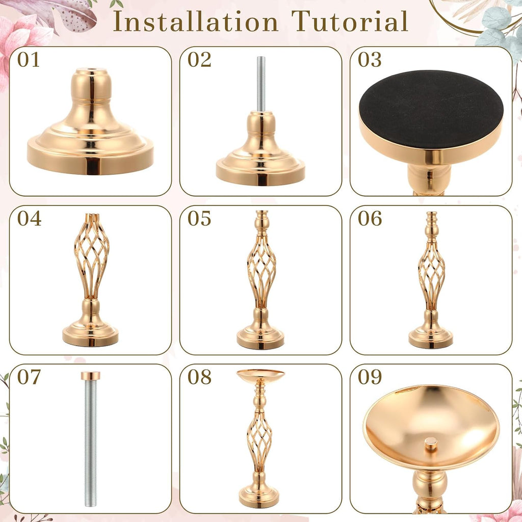 Rtteri 20 Pcs Large Wedding Centerpiece Table Decorations Tall Metal Flower Arrangement Stand Elegant Flower Vase Candle Holder for Wedding Reception Table Party Event Hotel Home Decor (Gold,Small)